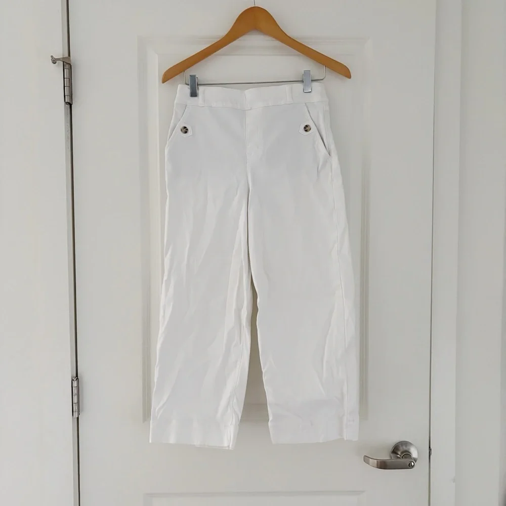 SPANX Stretch Twill Cropped Pant Wide Leg Parchment - Picture 9 of 13